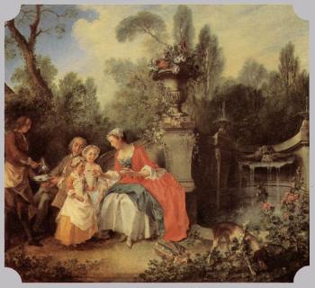 Nicolas Lancret : Lady and Gentleman with two Girls and a Servant
